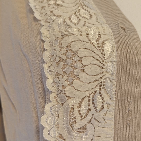 August Silk blend cardigan button down lace trim beige cream Med/large - Picture 9 of 15